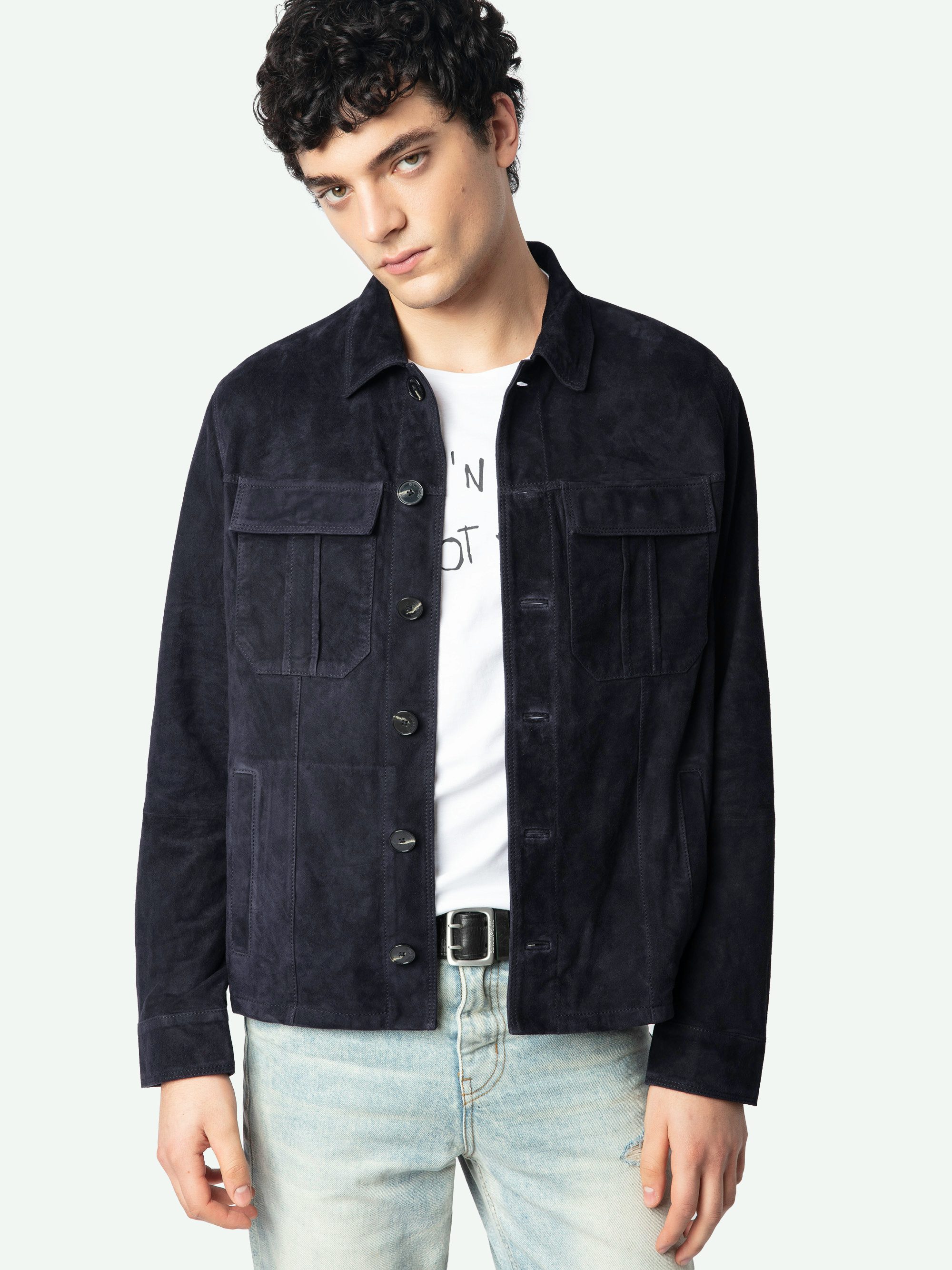 Kuba Leder-Suede Jacke - Wildlederjacke mit langen Ärmeln und Knopfverschluss.